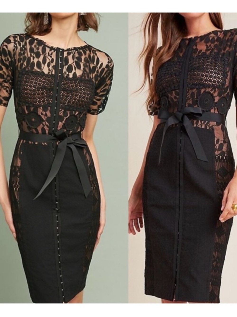 RARE Byron Lars Anthropologie black lace dress with bow belt
